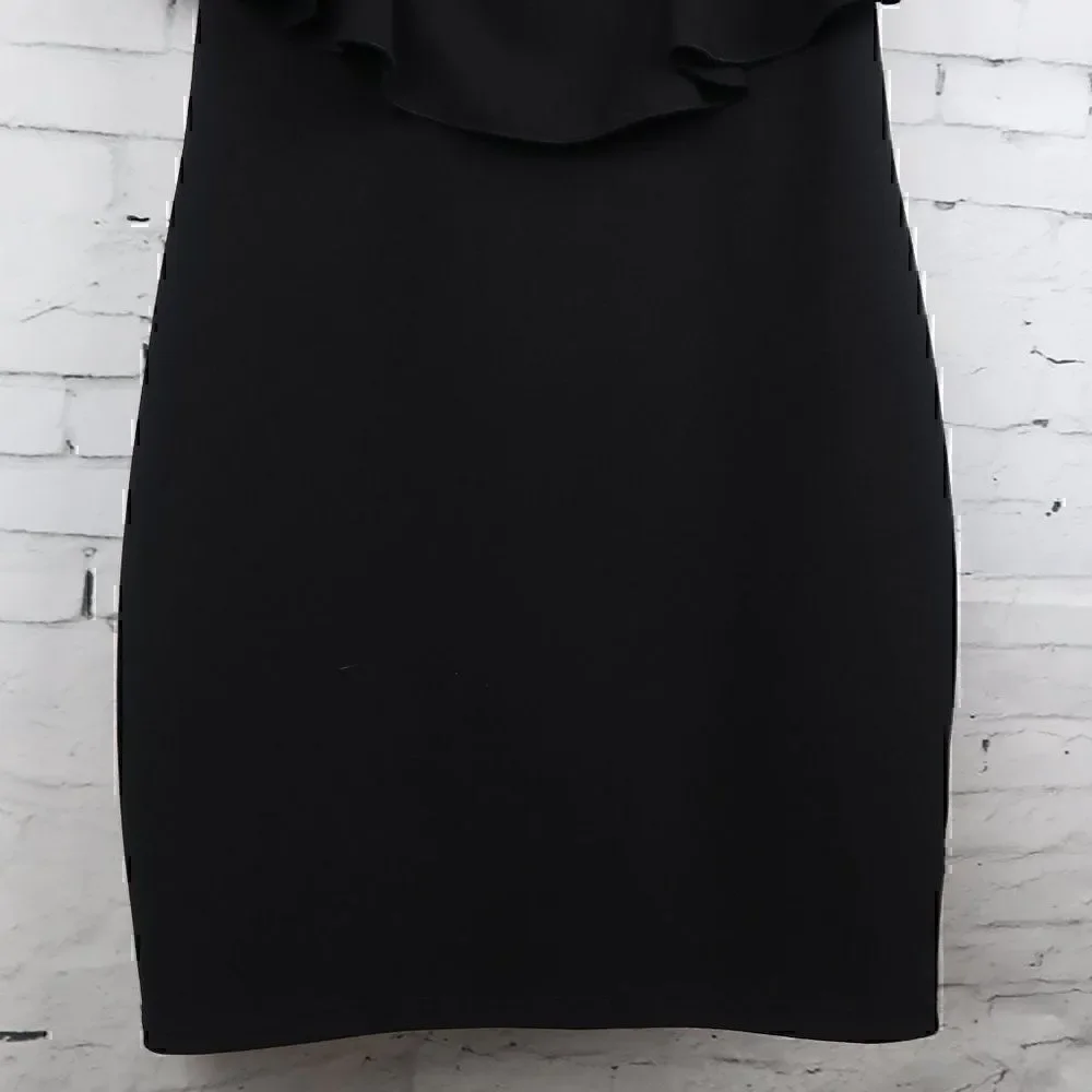 ZARA BLACK RUFFLE NECK SLEEVELESS BODYCON MIDI DRESS SIZE SMALL NWT - Picture 10 of 11